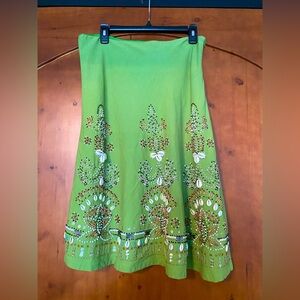 Basil & Maude Green Sequin Boho Beaded Skirt Salamander Shells Size 6